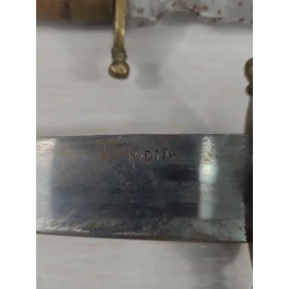 Vintage Indian Meat Carving Set Knife & Fork With Wood Handle & Sheath‎